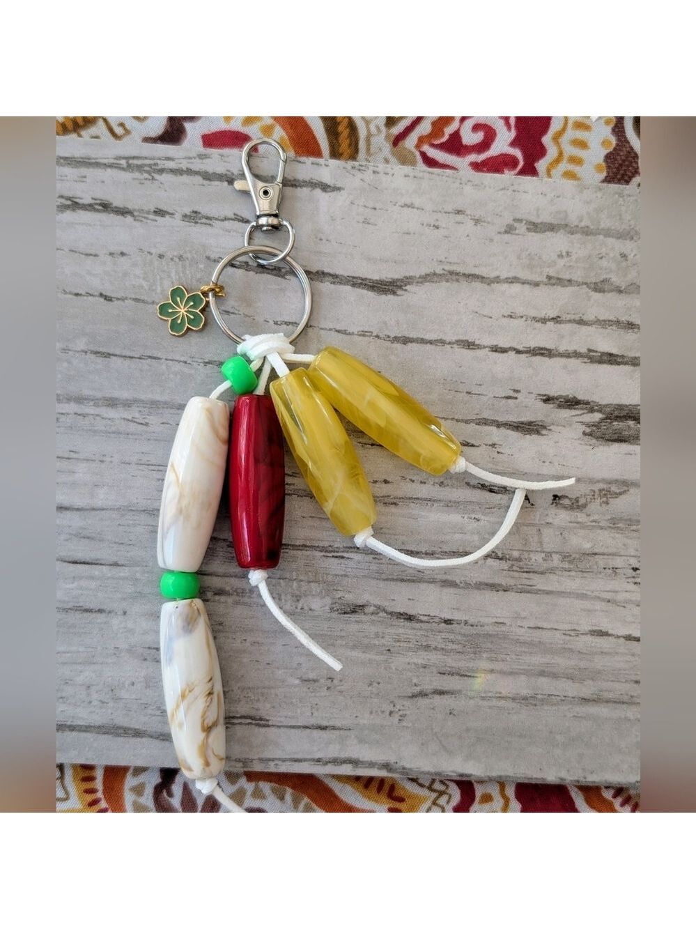 Yellow and White Beaded Keychain